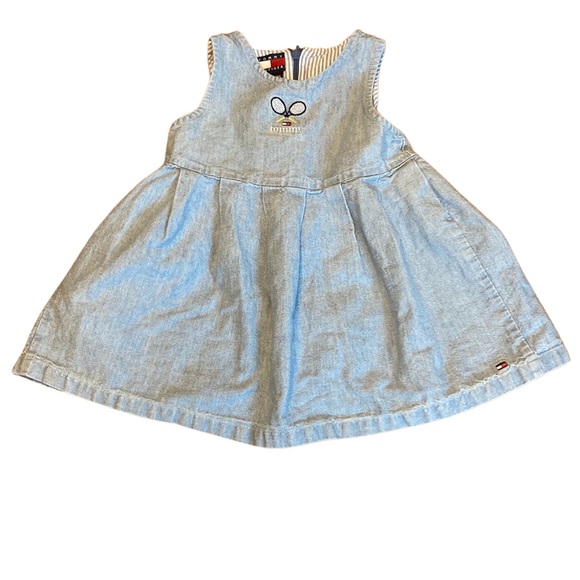 Vintage Tommy Hilfiger Girls Size 18-24 Months Dress Chambray Tennis Logo Blue - Picture 1 of 9